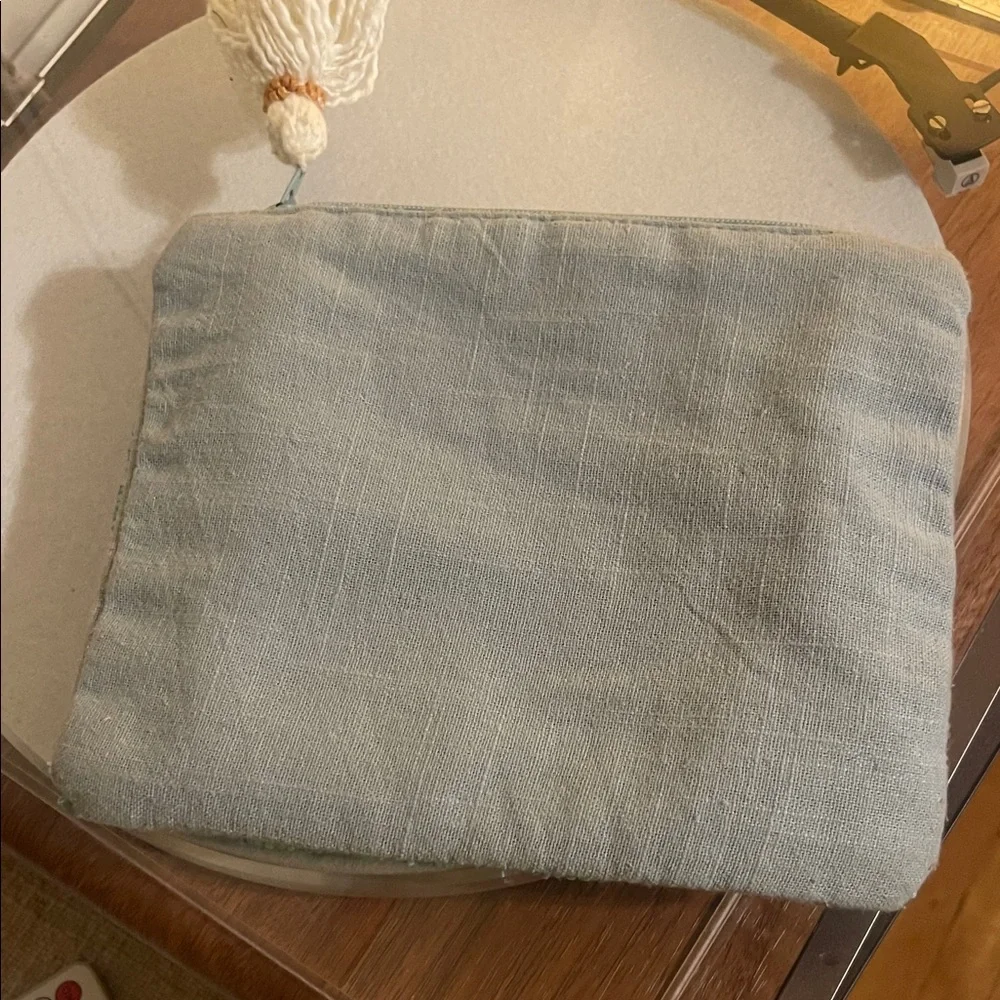 Beaded Denim Daisy Cosmetic Pouch in Mint Green